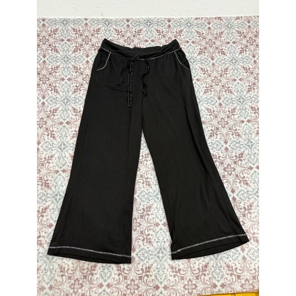 Joyspun Black Wide Leg Lounge Pants Silver Contrast Stitch Pajama Bottoms Medium